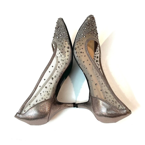 Bedazzled mesh gunmetal 2” kitten heels - Picture 5 of 12